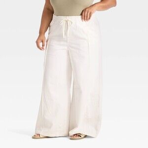 High-Rise Drawstring Wide Leg Relaxed Fit Beach Pants - White XL